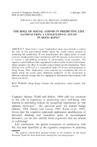 The Role of Social Axioms in Predicting Life Satisfaction: a Longitudinal Study in Hong Kong*