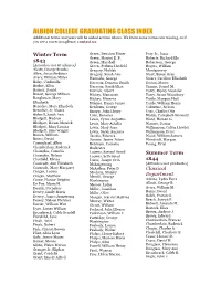 ALBION COLLEGE GRADUATING CLASS INDEX Additional Terms and Years Will Be Added As Time Allows