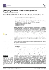 Formaldehyde and De/Methylation in Age-Related Cognitive Impairment