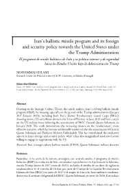 Iran's Ballistic Missile Program and Its Foreign and Security Policy Towards