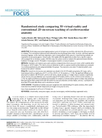 Randomized Study Comparing 3D Virtual Reality and Conventional 2D On-Screen Teaching of Cerebrovascular Anatomy