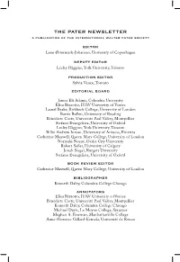 THE PATER NEWSLETTER a Publication of the International Walter Pater Society