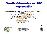 Genetics/ Genomics and HIV Nephropathy