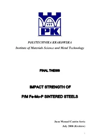 IMPACT STRENGTH of P/M Fe-Mo-P SINTERED STEELS