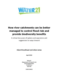 Managing Catchments for Flood Risk and Biodiversity