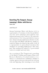 Rewriting the Tempest, George Lamming's Water with Berries