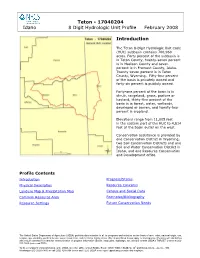 Teton - 17040204 Idaho 8 Digit Hydrologic Unit Profile February 2008