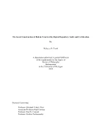 The Social Construction of Risk in Trustworthy Digital Repository Audit and Certification
