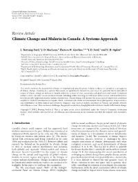 Climate Change and Malaria in Canada: a Systems Approach