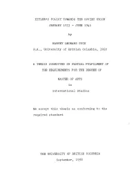 Hitler's Policy Towards the Soviet Union January 1933