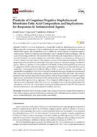 Plasticity of Coagulase-Negative Staphylococcal Membrane Fatty Acid Composition and Implications for Responses to Antimicrobial Agents