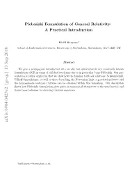 Plebanski Formulation of General Relativity: a Practical Introduction