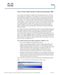 Cisco Unified Callconnector for Microsoft Dynamics CRM