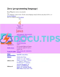 Java (Programming Langua a (Programming Language)