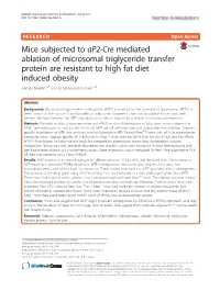 Mice Subjected to Ap2-Cre Mediated Ablation of Microsomal Triglyceride Transfer Protein Are Resistant to High Fat Diet Induced Obesity Ahmed Bakillah1,2* and M