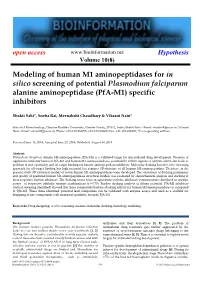 Modeling of Human M1 Aminopeptidases for in Silico Screening of Potential Plasmodium Falciparum Alanine Aminopeptidase (Pfa-M1) Specific Inhibitors