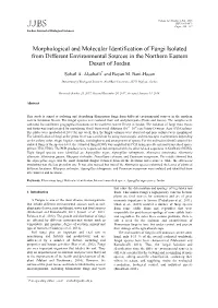 Morphological and Molecular Identification of Fungi Isolated from Different Environmental Sources in the Northern Eastern Desert of Jordan