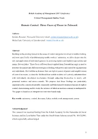 Remote Control: Three Faces of Power in Telework