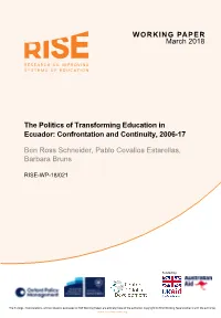 The Politics of Transforming Education in Ecuador: Confrontation and Continuity, 2006-17
