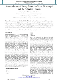 Accumulation of Heavy Metals in River Sirumugai and the Affect in Human