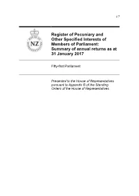 Register of Pecuniary and Other Specified Interests Summary 2017
