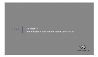 2007 Infiniti Warranty Information Booklet Table of Contents