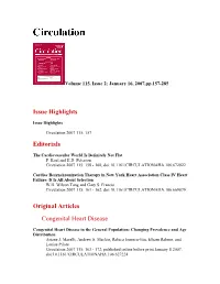 Issue Highlights Editorials Original Articles Congenital Heart Disease