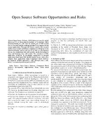 Open Source Software Opportunities and Risks