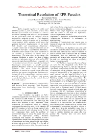 Theoretical Resolution of EPR Paradox