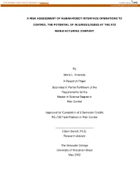 A Risk Assessment of Human-Robot Interface Operations To