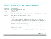Crossing System Operator Public Disclosure