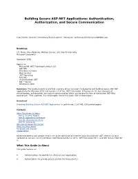 Building Secure ASP.NET Applications: Authentication, Authorization, and Secure Communication