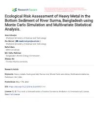Ecological Risk Assessment of Heavy Metal in the Bottom Sediment of River Surma, Bangladesh Using Monte Carlo Simulation and Multivariate Statistical Analysis