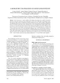 Laboratory Colonization of Aedes Lineatopennis