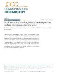 Dual Wettability on Diarylethene Microcrystalline Surface Mimicking a Termite Wing