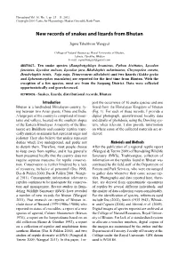 New Records of Snakes and Lizards from Bhutan