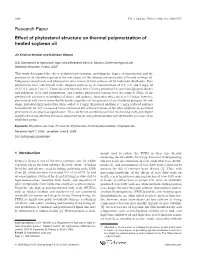 Effect of Phytosterol Structure on Thermal Polymerization of Heated Soybean Oil