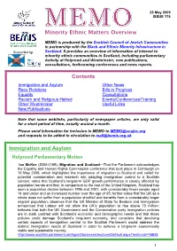 Minority Ethnic Matters Overview Contents Immigration and Asylum