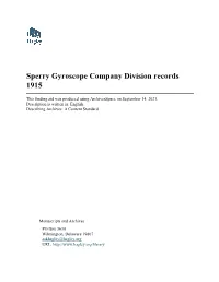 Sperry Gyroscope Company Division Records 1915