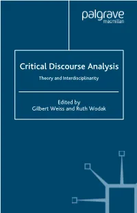 Critical Discourse Analysis: Theory and Interdisciplinarity/Edited by Gilbert Weiss and Ruth Wodak