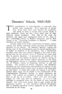 Dissenters' Schools, 1660-1820