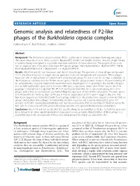 Genomic Analysis and Relatedness of P2-Like Phages of the Burkholderia Cepacia Complex Karlene H Lynch1, Paul Stothard2, Jonathan J Dennis1*