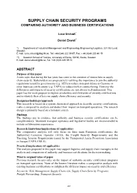 Supply Chain Security Programs Comparing Authority and Business Certifications