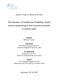 The Genetics of Intellectual Disability: Whole Exome Sequencing to Find Causative Variants in Severe Cases