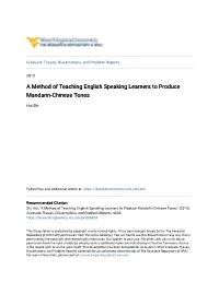A Method of Teaching English Speaking Learners to Produce Mandarin-Chinese Tones