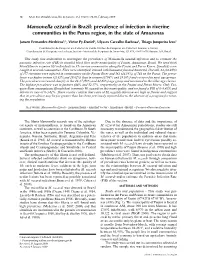 Mansonella Ozzardi in Brazil: Prevalence of Infection in Riverine Communities in the Purus Region, in the State of Amazonas