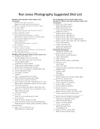 Ron Jones Photography Suggested Shot List