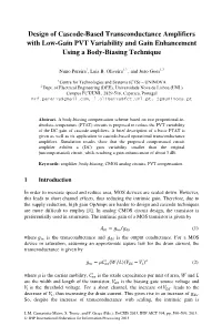 Design of Cascode-Based Transconductance Amplifiers with Low-Gain PVT Variability and Gain Enhancement Using a Body-Biasing Technique