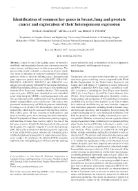 Identification of Common Key Genes in Breast, Lung and Prostate Cancer and Exploration of Their Heterogeneous Expression