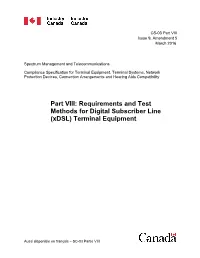 Requirements and Test Methods for Digital Subscriber Line (Xdsl) Terminal Equipment